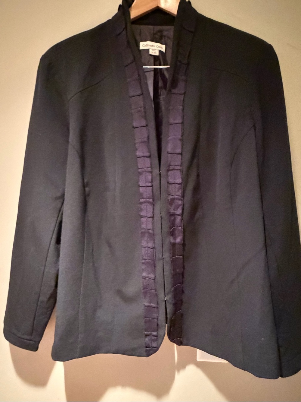 Coldwater Creek Black Open-Front Jacket with Ribbon Trim XL NWT